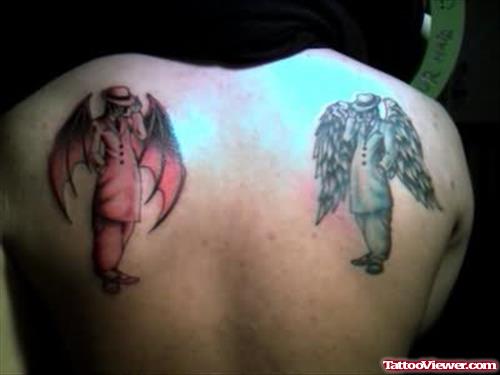Awful Angel & Devil Tattoo On Back