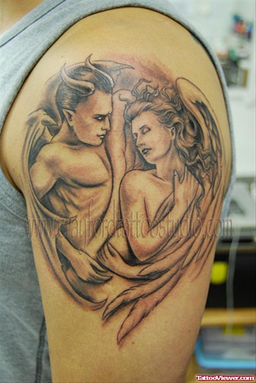 Angel n Devil Tattoo On Shoulder