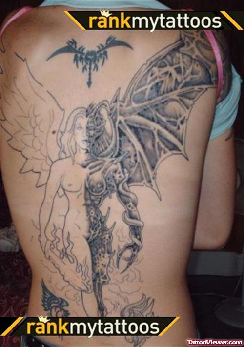 Angel Devil Tattoo On Back Body