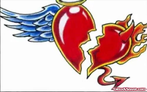 Angel Devil Broken Heart Tattoo Design