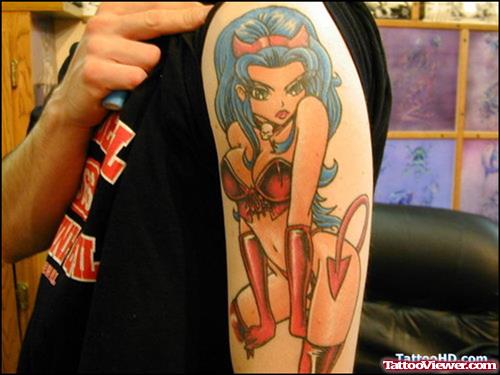 Beautiful Devil Girl Tattoo On Shoulder