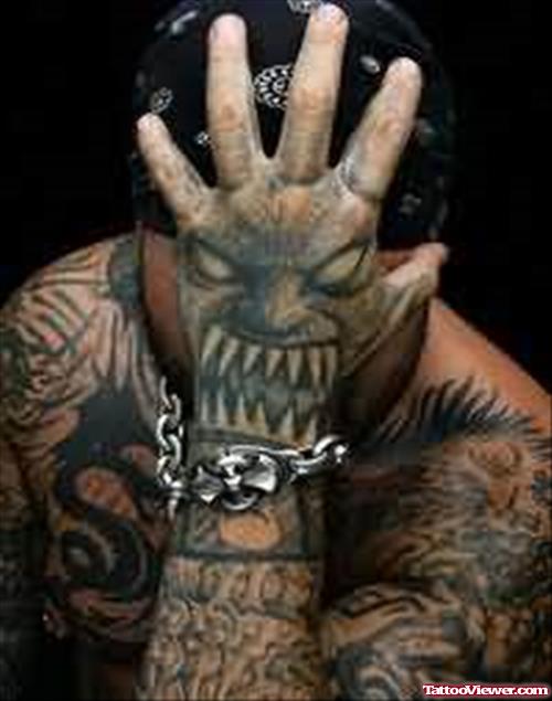 Devil Image Tattoo On Hand