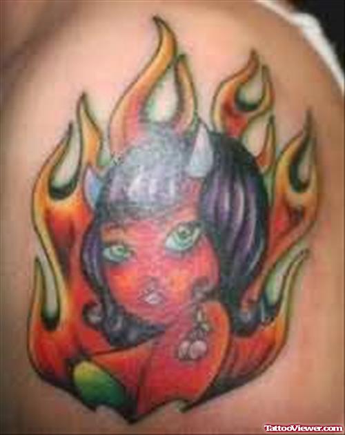 Burning Devil Girl Tattoo