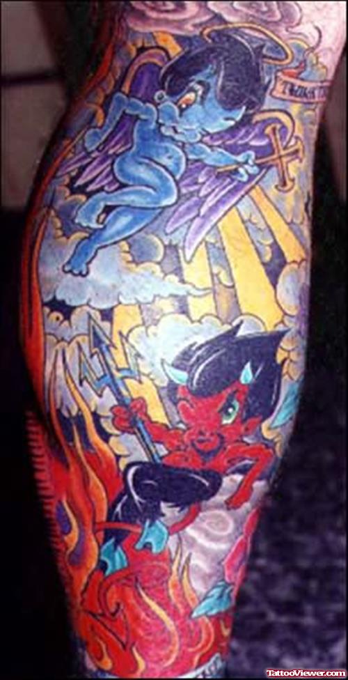 Devil Angel Fighting Tattoo