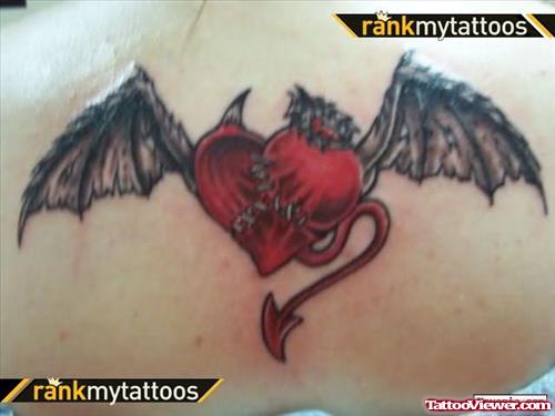 Devil Heart Tattoo On Back
