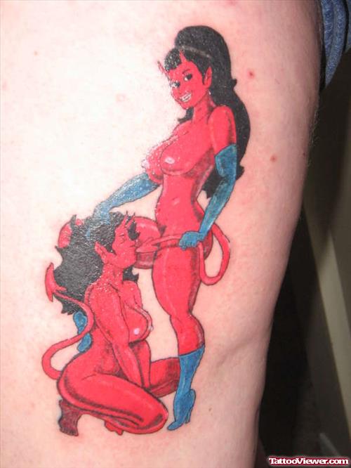 Red Ink Devil Naughty Girls Tattoo