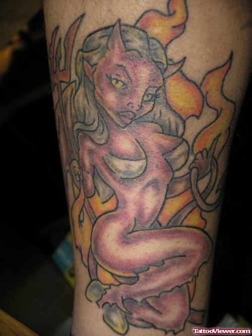 Flaming Devil Girl Tattoo