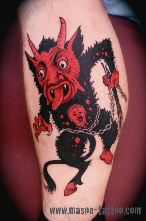 Red And Black Ink Devil Tattoo