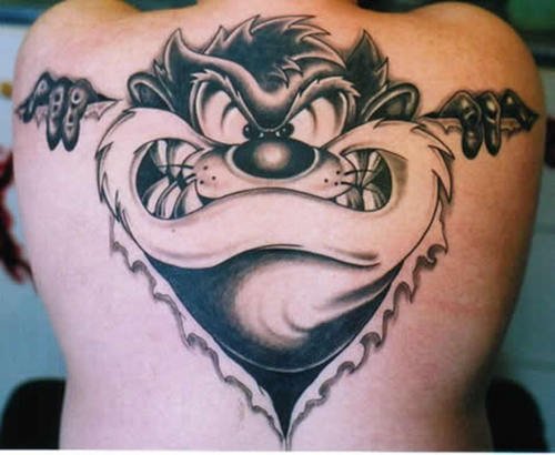 Devil Dog Taz Ripped Skin Tattoo On Back