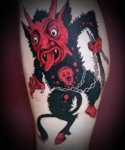 Black And Red Ink Devil Tattoo