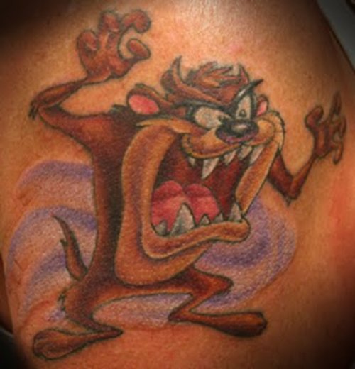 Angry Devil Dog Taz Tattoo On Shoulder