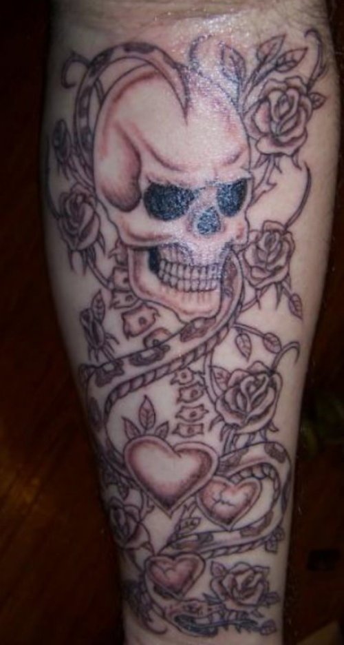 Rose Flowers And Devil Skull Tattoo