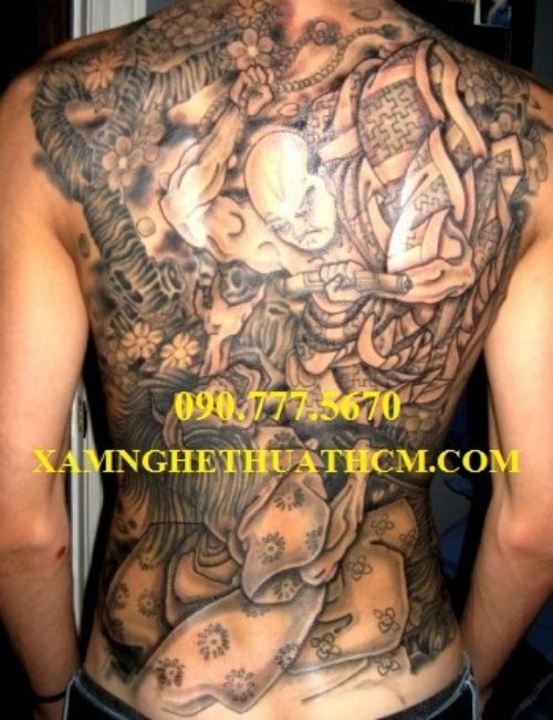 Grey Ink Devil Tattoo On Full Back