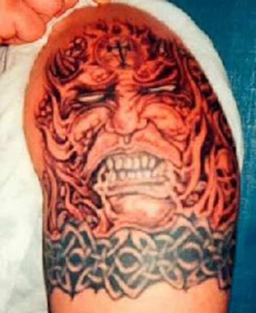 Devil Tattoo On Man Left Shoulder