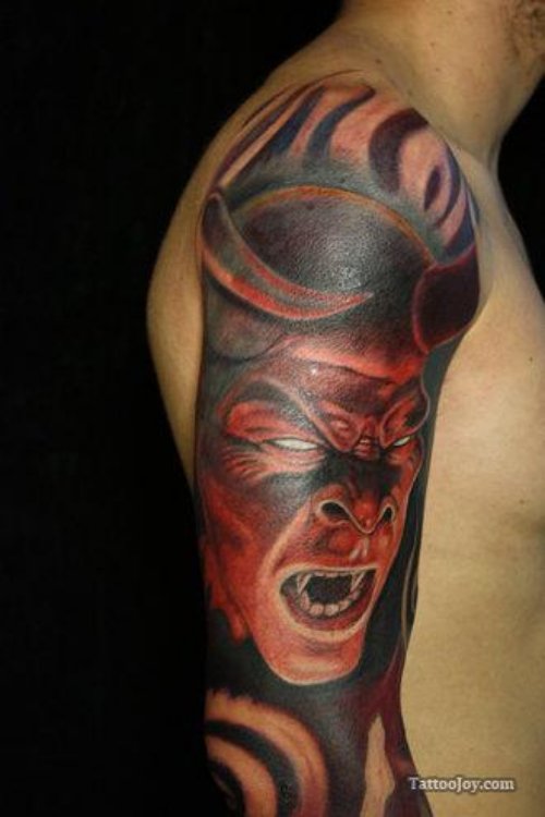 Angry Devil Tattoo Design On Arm