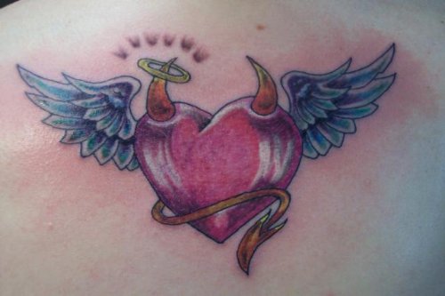 Devil Heart With Angel Wings Tattoo Design