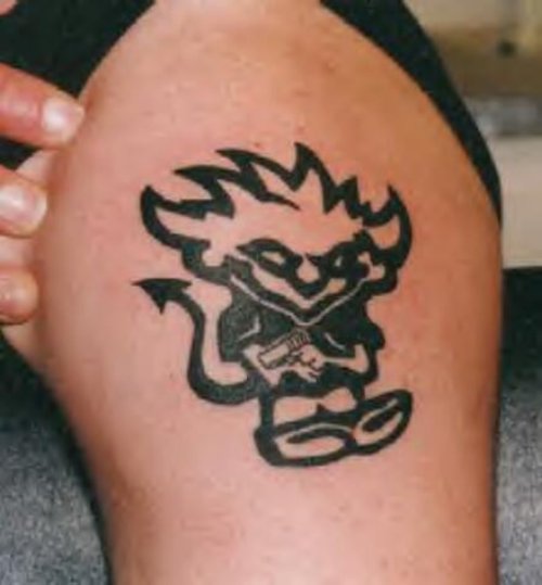 Tribal Devil Tattoo On Shoulder