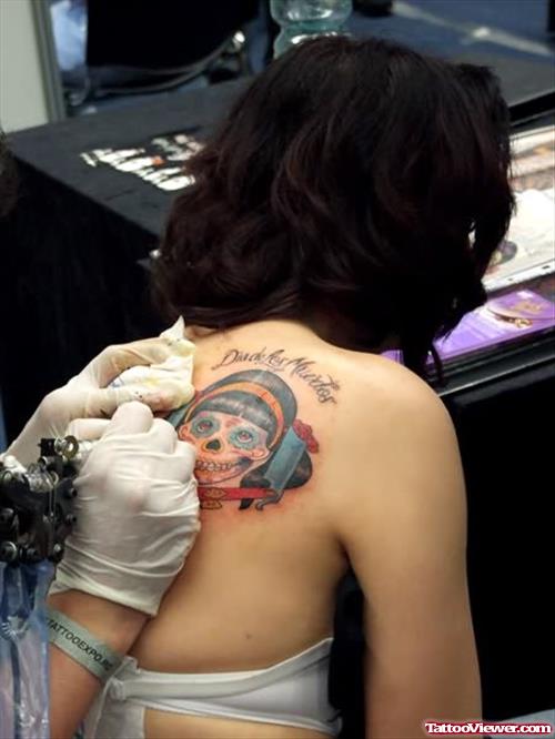 Dia De Los Muertos Tattoo On Back Shoulder