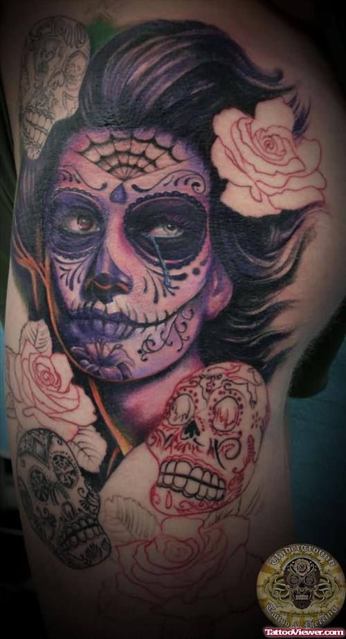 Dia De Los Muertos Stylish Girl Tattoo