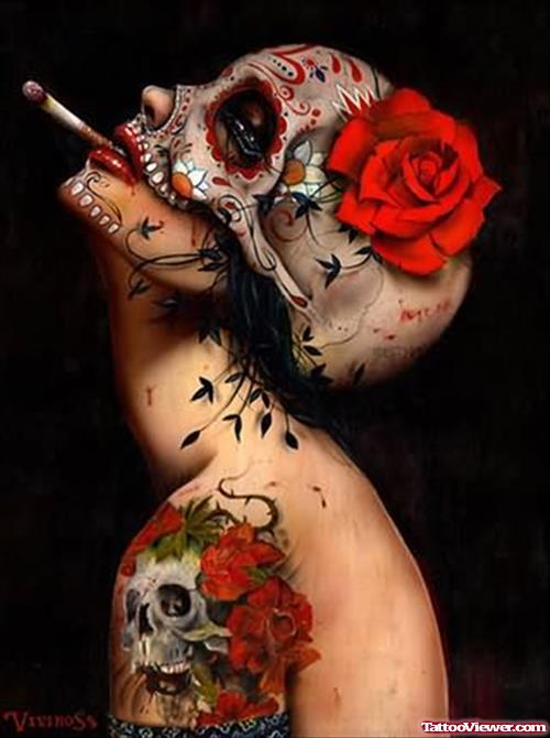 Smoking Dia De Los Muertos Tattoo