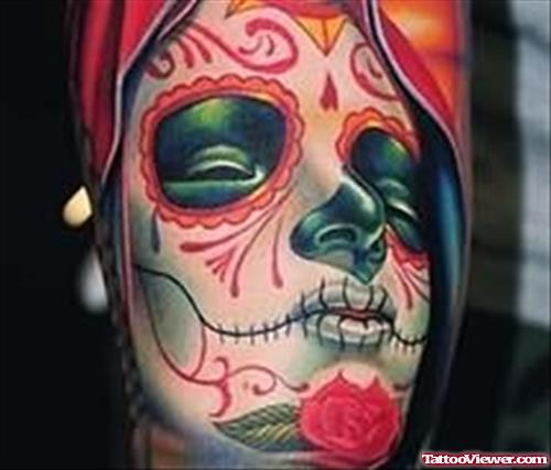 Dia De Los Muertos And Flower Tattoo