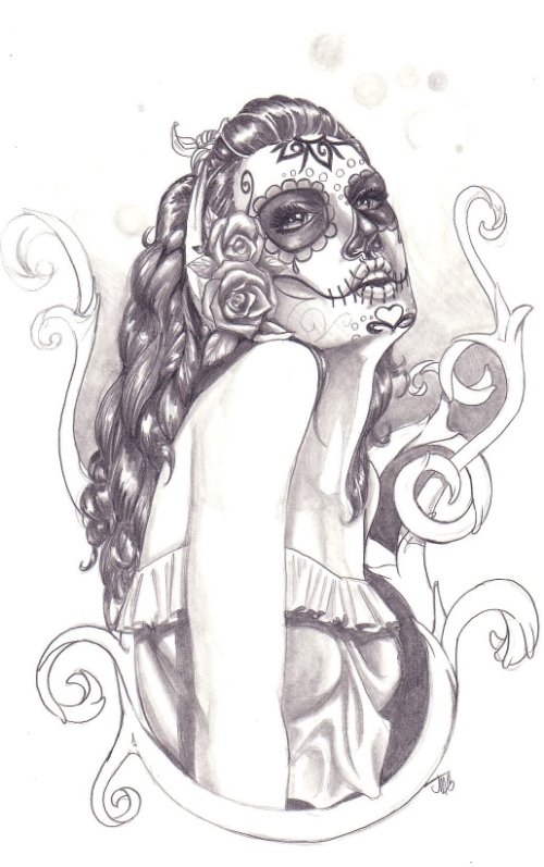 Sugar Skull Lady Dia De Los Muertos Tattoo