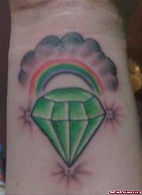 Green Crystal Diamond And Rainbow Tattoo