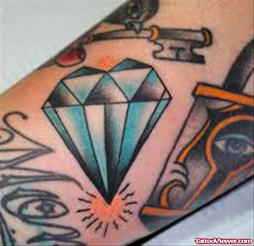 Blue Ink Shining Diamond Tattoo