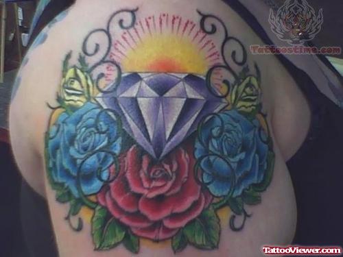 shining Sun And Crystal Diamond Tattoo