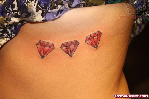 Red Diamonds Tattoos On Rib