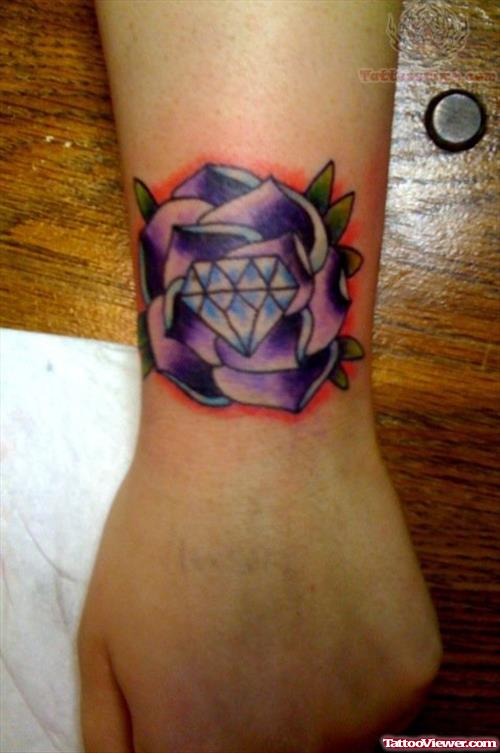 Flower And Diamond Tattoo On Arm