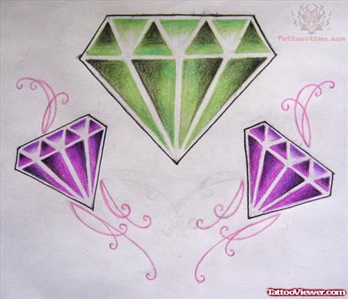 Green And Purple Diamond Tattoo