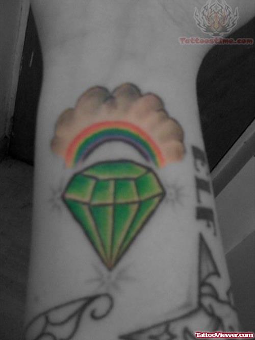 Green Diamond And Rainbow Tattoo