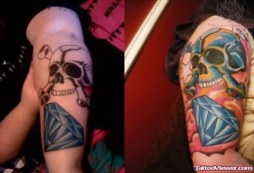 Skull And Blue Diamond Tattoo