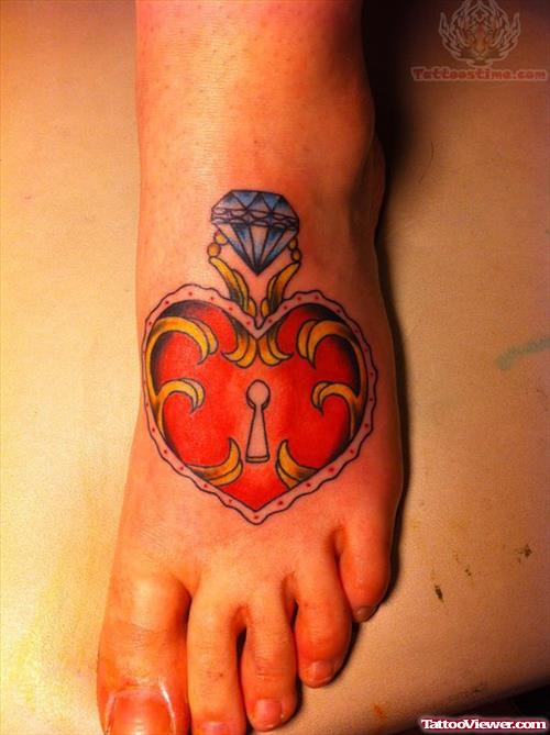 Heart Lock Diamond Tattoo On Foot