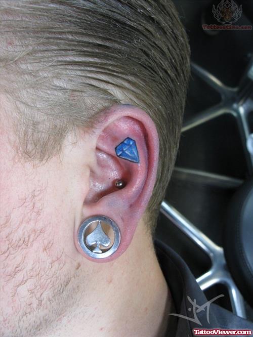 Blue Diamond Tattoo Inside Ear