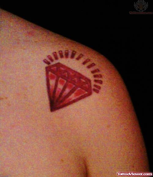Red Diamond Tattoo On Left Shoulder