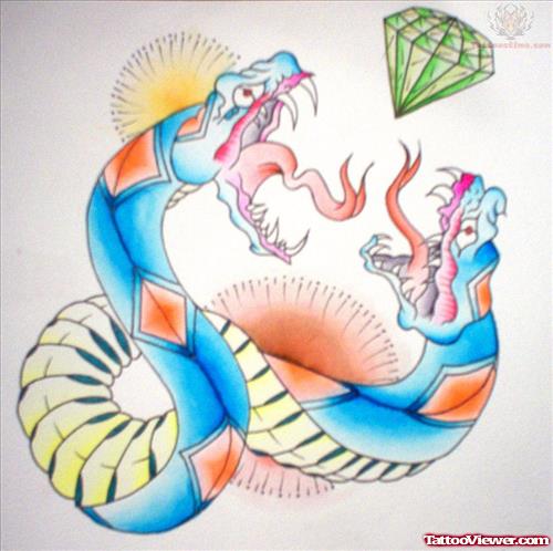Snakes And Diamond Tattoo Design
