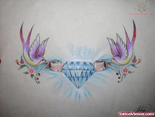 Swallow Birds And Diamond Tattoo Design