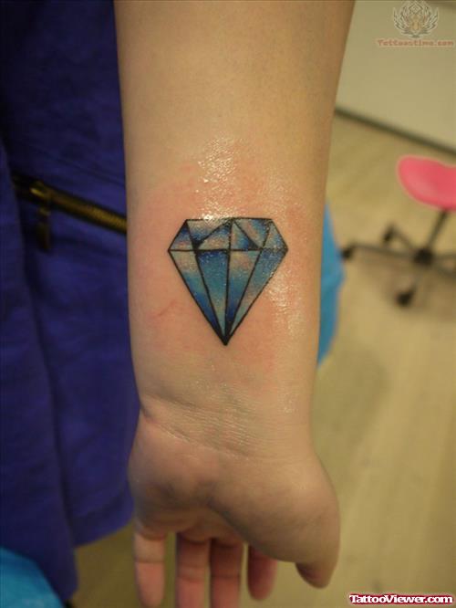 Old School Blue Diamond Tattoo On Wrist