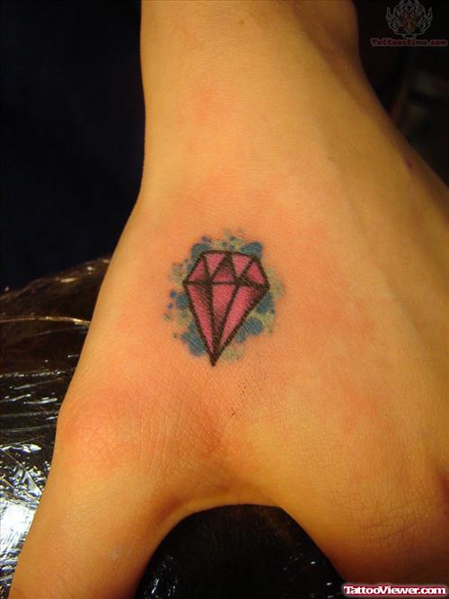 Pink Diamond Tattoo On Hand