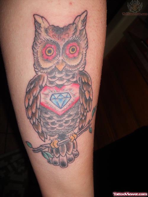 Diamond Heart Owl Tattoo