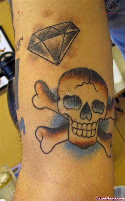 Danger Skull And Diamond Tattoo