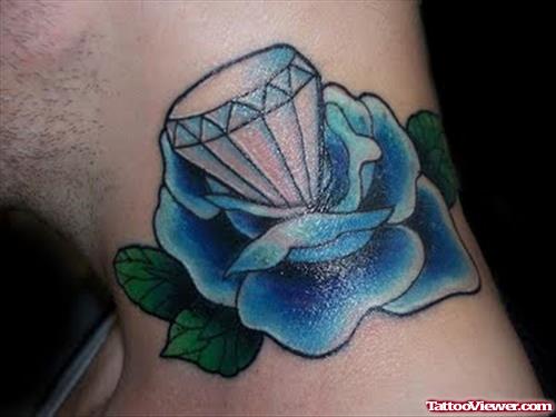 Blue Rose And Diamond Tattoo