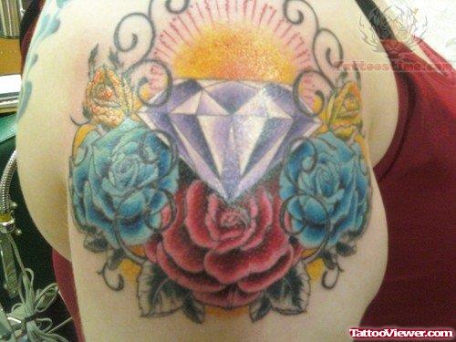 Rose And Crystal Diamond Tattoo