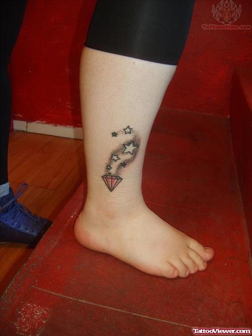Diamond and Stars Tattoo on Leg
