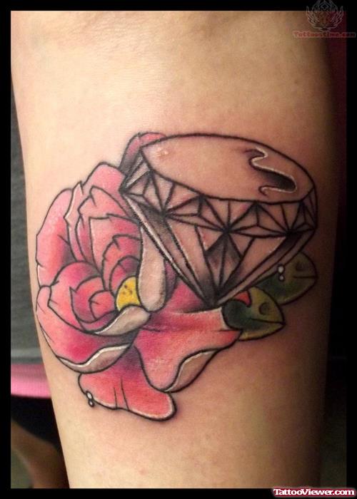 Flower And Crystal Diamond Tattoo