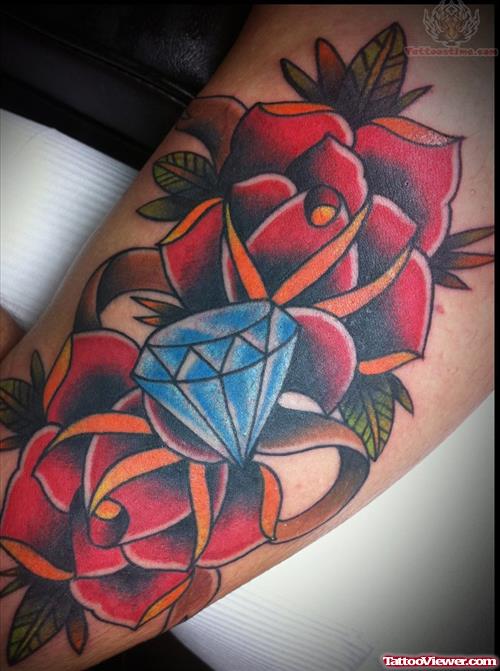 Red Roses And Blue Diamond Tattoo