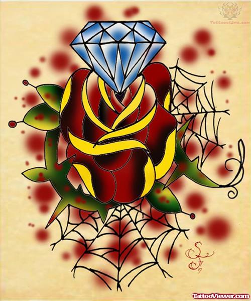 Diamond Rose And Web Tattoo Design