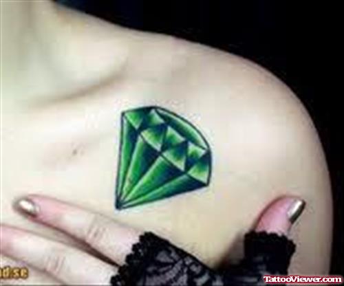 Green Diamond Tattoo On Collar Bone